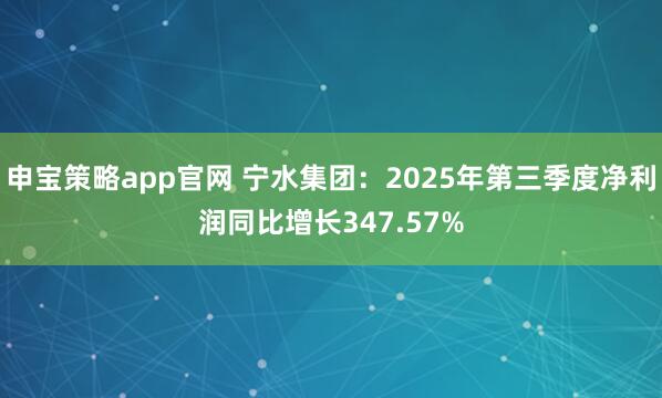 申宝策略app官网 宁水集团：2025年第三季度净利润同比增长347.57%